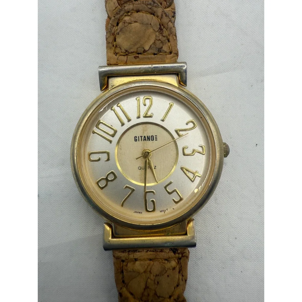Gitano Quartz Japan Movt Women's Watch‎ Braided Leather Band Gold  needs battery
